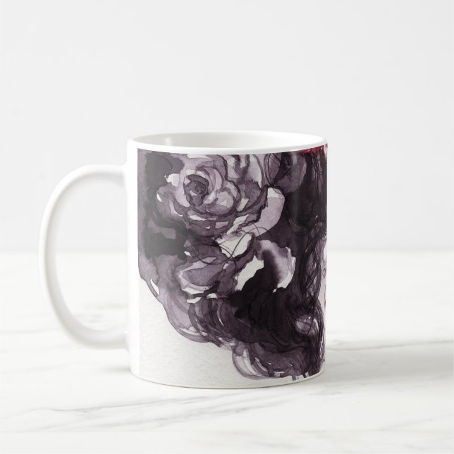Mug Fleurs de femme, Arrière - plan d'aquarelle de mod (Gauche)