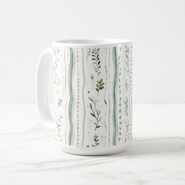 Mug Fleurs de feuilles vertes naturelles abstraites bl (Devant gauche)