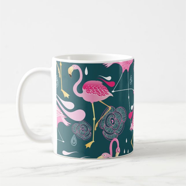 Mug Fleurs de Flamants roses : Graphisme foncé sans co (Gauche)