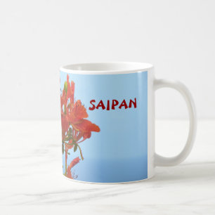 Mug Fleurs de flamme de Saipan sur un océan de bleu