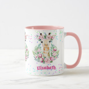 Mug Fleurs de girafe Boho Nommées Filles, Cadeaux Ados