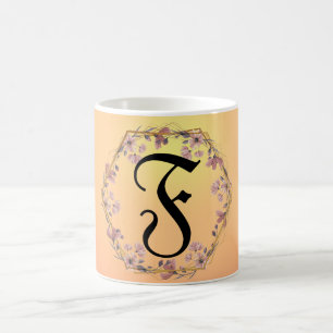 Mug Fleurs de gradient de coucher d'or moderne Monogra
