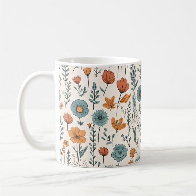 Mug Fleurs de gribouillis rétro Motifs floraux botaniq (Gauche)