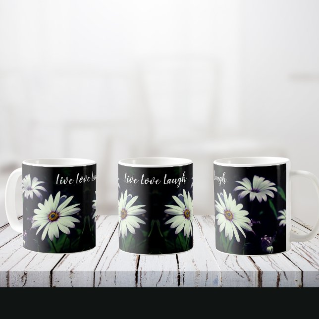 Mug Fleurs de Jardin Blanc Adorable Live Love Laugh (Créateur téléchargé)