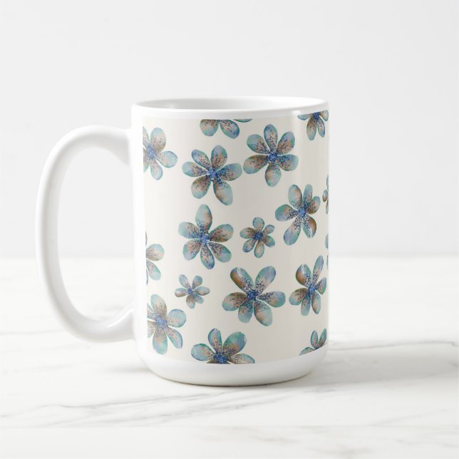 MUG FLEURS DE JARDIN BLEUE ET VERT PASTEL ET ROSE (Gauche)