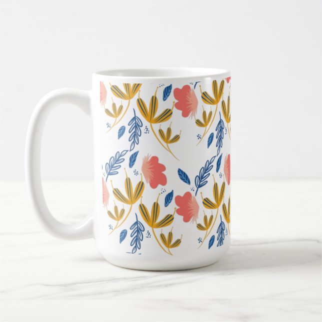 Mug Fleurs de jardin d'été Corail bleu rose verdure  (Gauche)