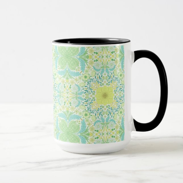 Mug Fleurs de jardin rétro en vert et jaune (Droite)
