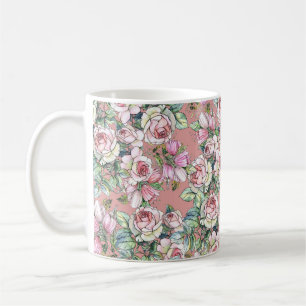 Mug Fleurs de jardin rose avec tulipes peintes en wate