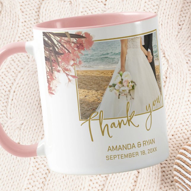 Mug Fleurs de Laurier Rose Photo Merci Mariage  (Créateur téléchargé)