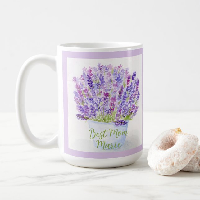 Mug Fleurs de lavande aquarelle peintes à la main pour (Avec donut)
