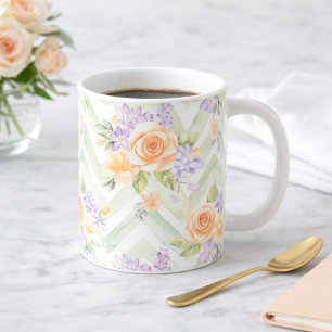 Mug Fleurs de Lavande Pêche Pastel Sagesse Chevron Ann