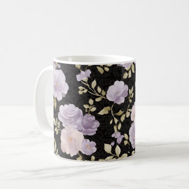 Mug Fleurs de Lavande Rouge Noir (Devant gauche)