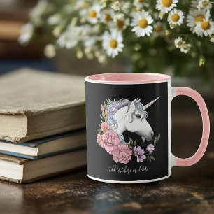 Mug Fleurs de licorne blanche enchantée rose noir