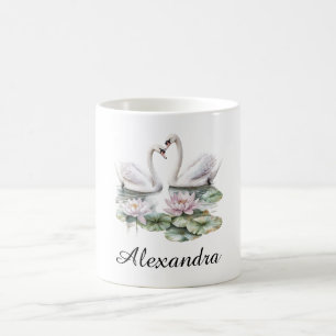 Mug Fleurs de Lotus Rose Bleu Cygnes