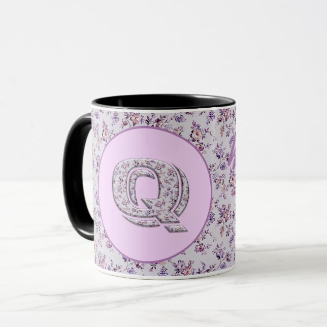 Mug Fleurs de luxe Monogramme Q (Devant gauche)