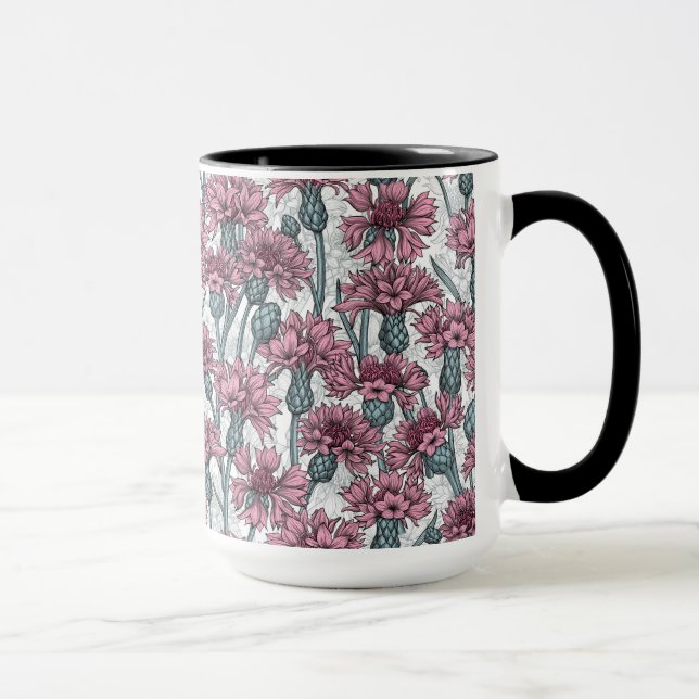 Mug Fleurs de maïs roses, fleurs sauvages sur blanc (Droite)