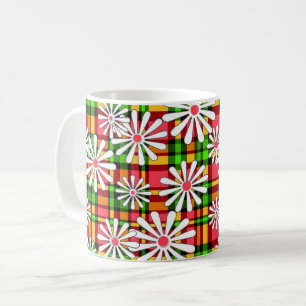 Mug Fleurs de marguerite blanche sur un fond à carreau