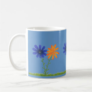 Mug Fleurs de marguerite bleues et orange avec de l'he