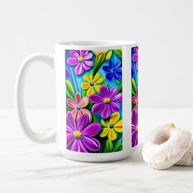 Mug Fleurs de marguerite colorées (Avec donut)