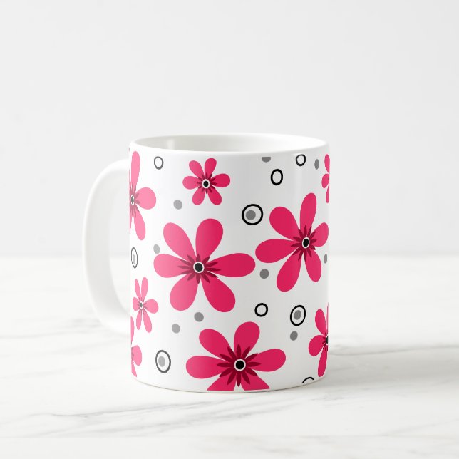 Mug Fleurs de marguerite rouges fond rétro été (Devant gauche)