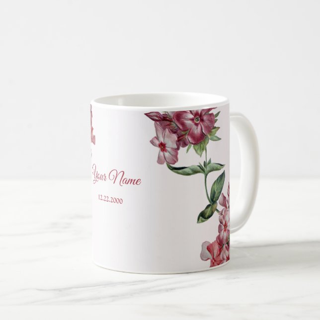 Mug Fleurs de mariage modernes feuilles vertes rose ro (Devant droit)