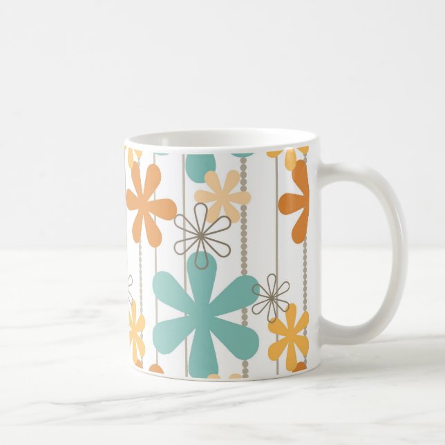 Mug Fleurs de mur bleues oranges de rétro motif floral (Droite)