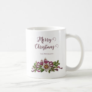 Mug Fleurs de Noël Joyeuses classiques Bougies Nom des
