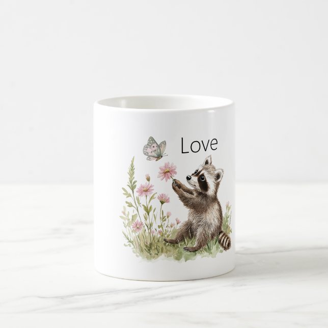 Mug Fleurs de papillon de raton laveur d'amour (Centre)