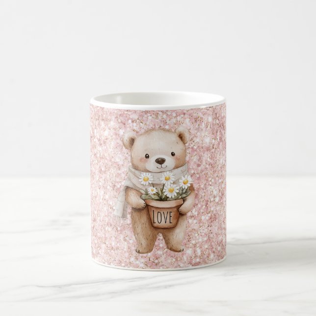 Mug Fleurs de pâquerette d'ours doux pailleté rose (Centre)