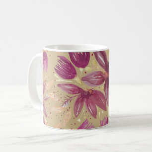 Mug Fleurs de passion, Aquarelle Bourgogne et or