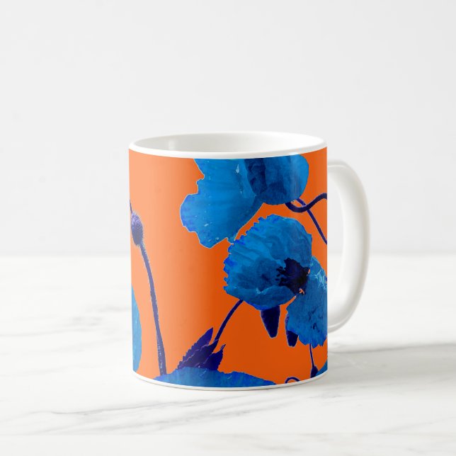 Mug Fleurs de pavot aquarelle florale bleue Coucher de (Devant droit)