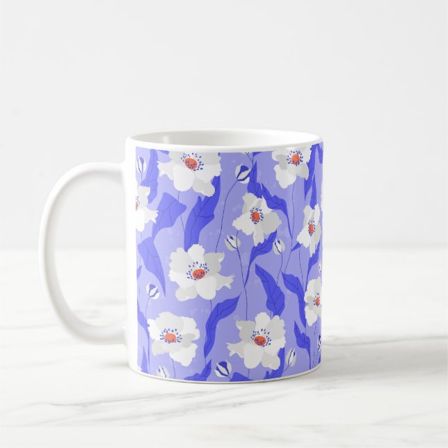 Mug Fleurs de pavot blanc sans couture motif. Belle ha (Gauche)