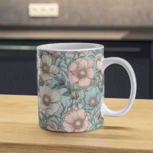 Mug Fleurs de pavot rose et bleu chic Shabby