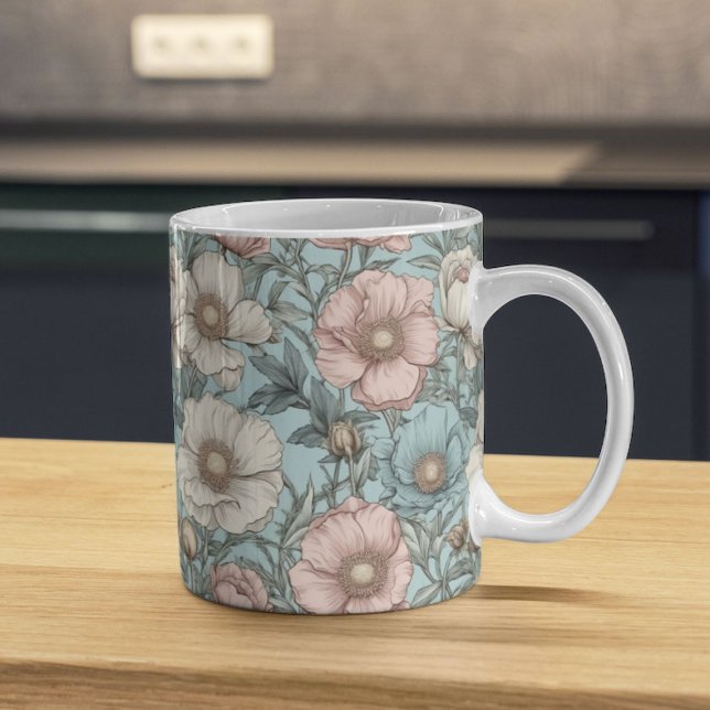 Mug Fleurs de pavot rose et bleu chic Shabby (Créateur téléchargé)