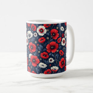 Mug Fleurs de pavot rouges et blanches vibrantes