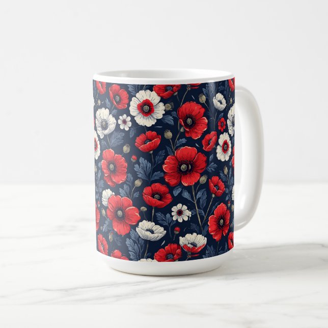 Mug Fleurs de pavot rouges et blanches vibrantes (Devant droit)