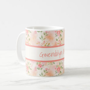 Mug Fleurs de pêche roses petites aquarelles abstraite