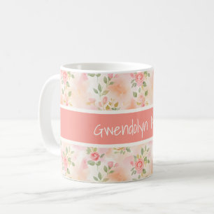 Mug Fleurs de pêche roses petites aquarelles abstraite