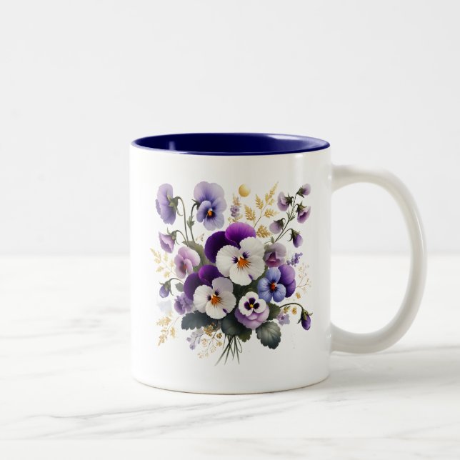 Mug Fleurs de Pensée, Tasse à Café Fleur Élégante  (Droit)