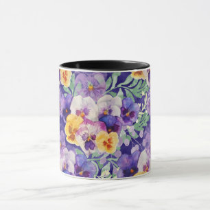 Mug Fleurs de Pensée Violettes Bleues Jaunes