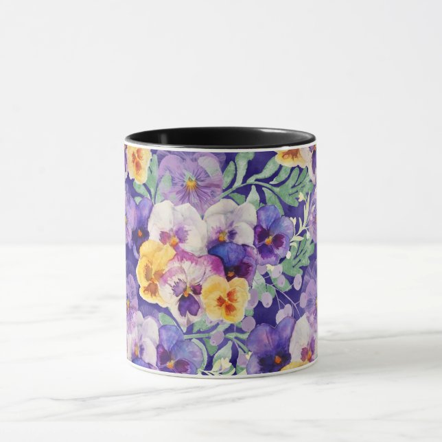 Mug Fleurs de Pensée Violettes Bleues Jaunes (Centre)