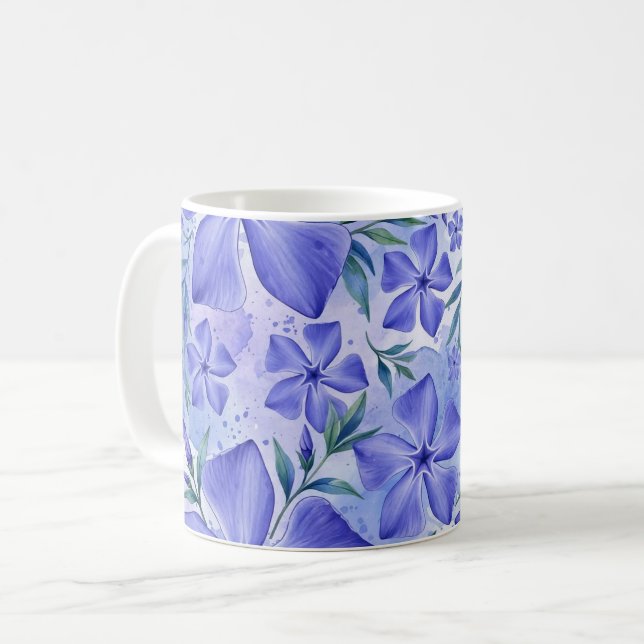 Mug Fleurs de Pervenche Bleu Violet Fleurs de Vinca (Devant gauche)