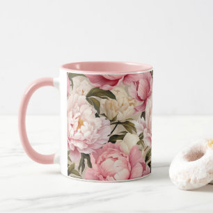 Mug Fleurs de pivoine rose blanc Fleurs florales Desig