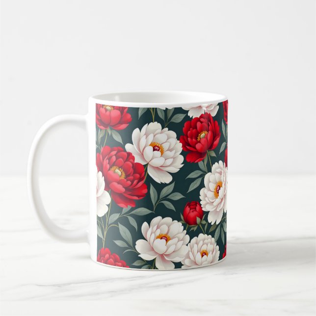 Mug Fleurs de pivoine rouges et blanches  (Gauche)