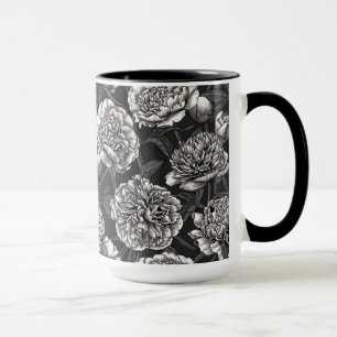 Mug Fleurs de pivoines blanches sur gris foncé