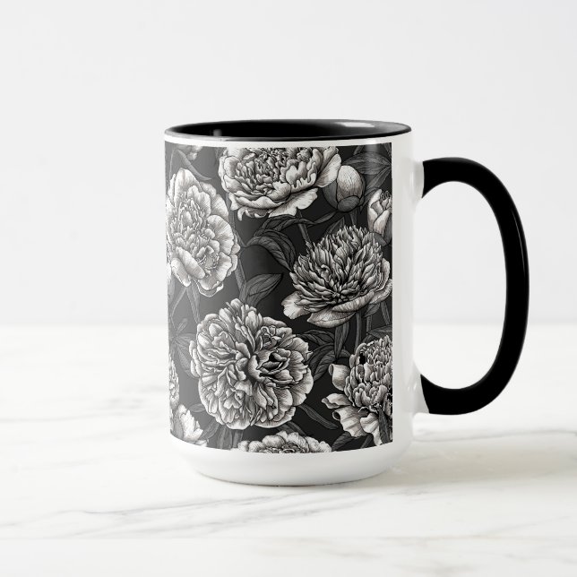 Mug Fleurs de pivoines blanches sur gris foncé (Droite)