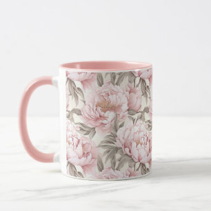 Mug Fleurs de pivoines roses rousses Cottagecore Coffe