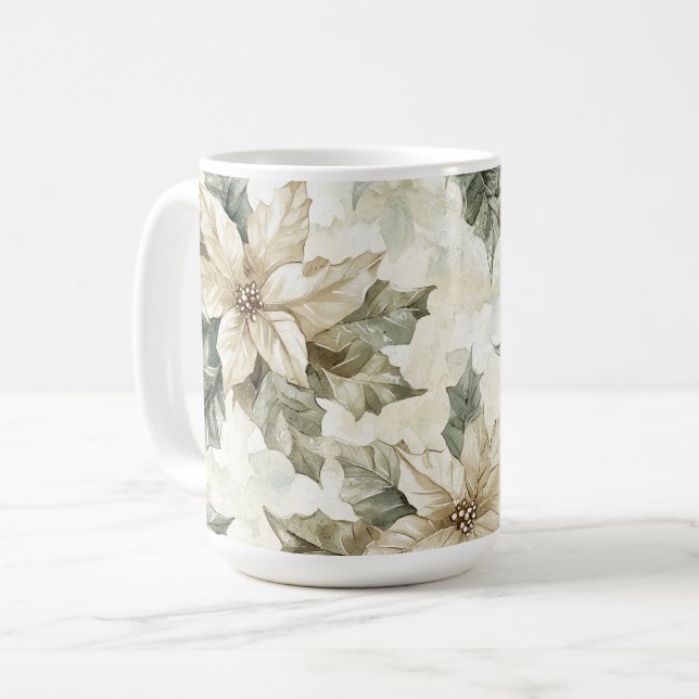 Mug Fleurs de Poinsettia crème (Devant gauche)