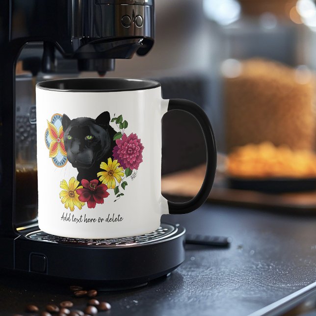 Mug Fleurs de Portrait Jaguar Noir (Créateur téléchargé)