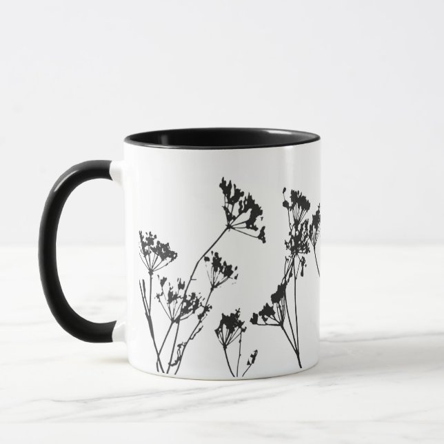 Mug Fleurs de prairie noir blanc moderne (Gauche)